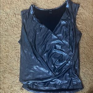 SHEIN Shimmering Silver Wrap Blouse